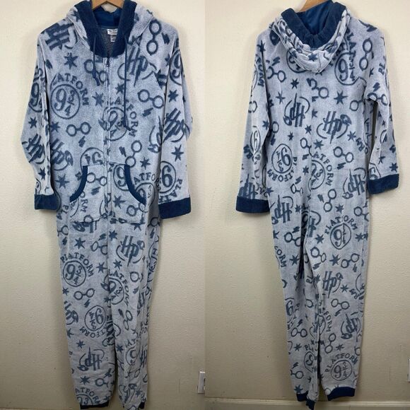 Disney Harry Potter Plush Super Soft One Piece Pajamas Womens Size S Small Blue - Picture 2 of 4